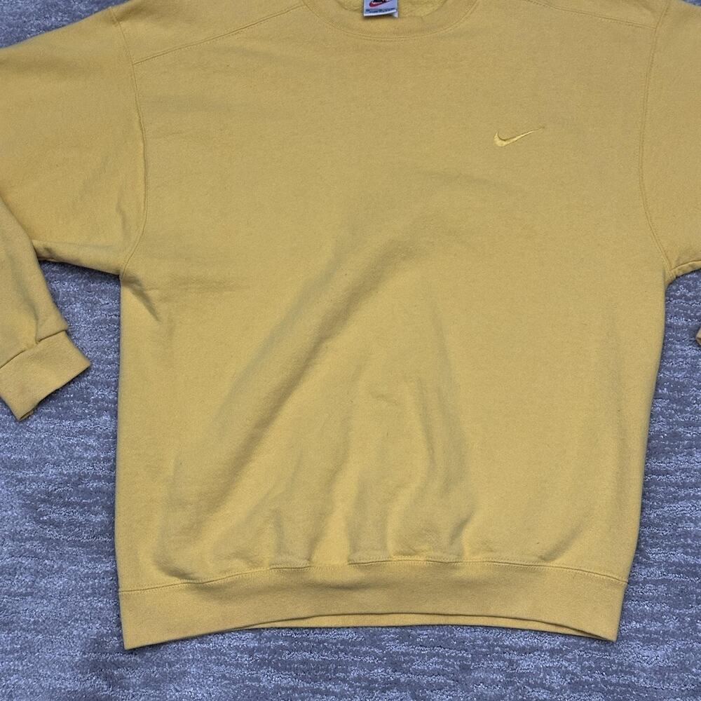 Vintage Nike Sweatshirt Mens Medium Yellow Crewneck Swoosh Embroidered 90s USA - Picture 4 of 11